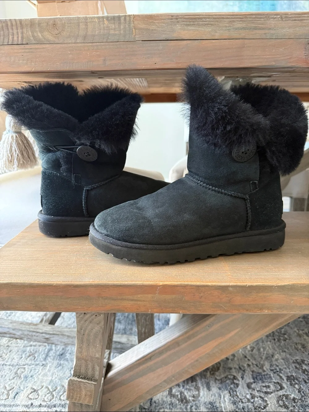 Ugg Women’s Black Suede Shearling Button Boot
